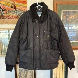 Vintage 80s Refrigiwear Polar Work Black Jacket Men's‎ Size XL Fur Collar